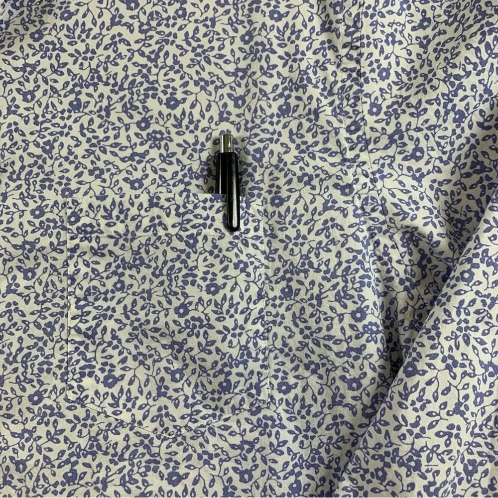 J.Crew Mercantile Flex Shirt Mens Long Sleeve Button Up White Blue Floral Size L